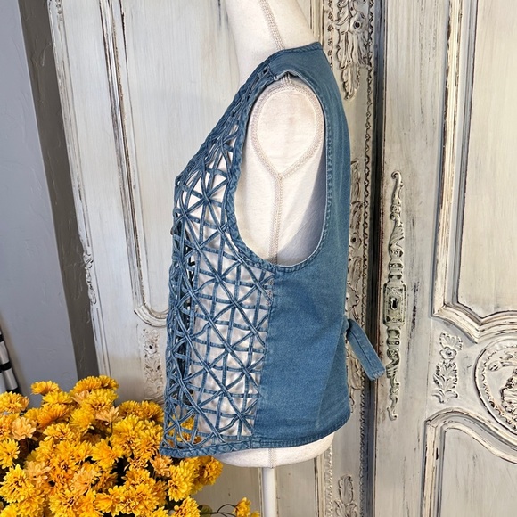 Vintage Shaver Lake Unique Blue Denim Vest with Intricate Cutouts - Picture 6 of 9